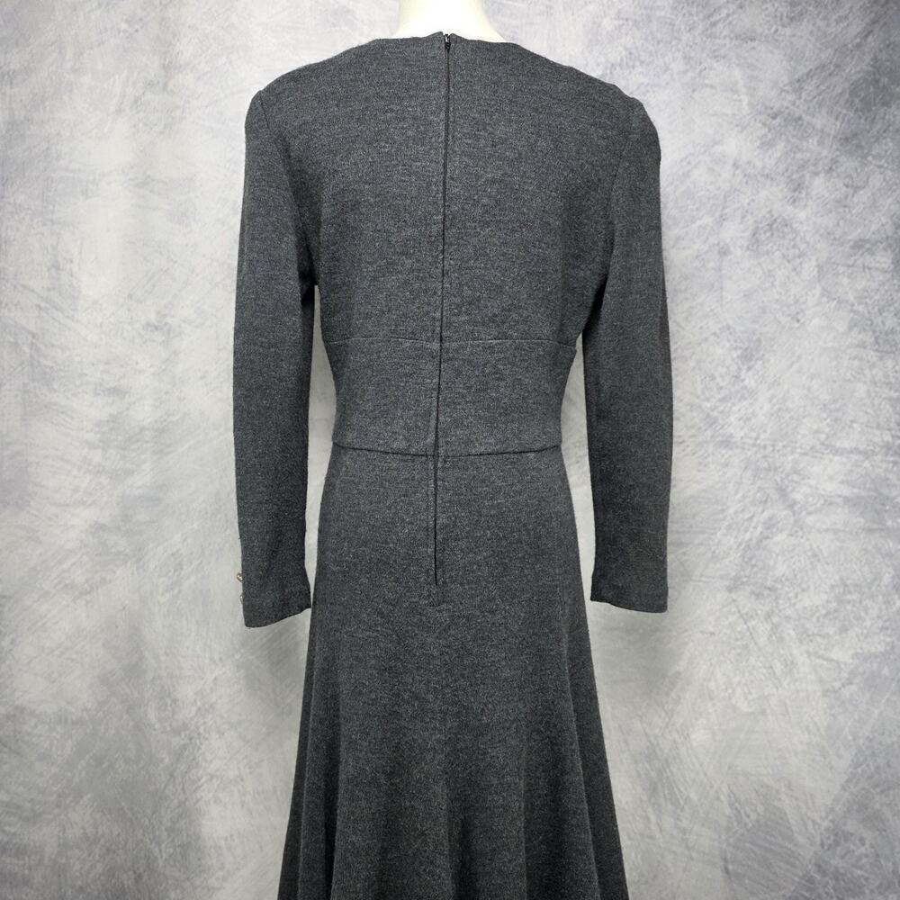 Vintage Kwai Dress Womens 14 Petite Gray Knit Fit & Flare Sweater Midi Bow USA - Picture 4 of 16